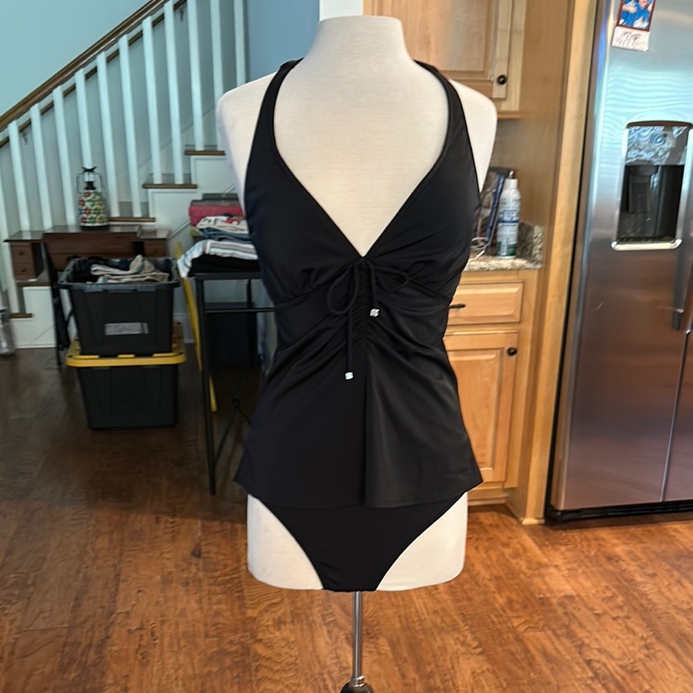 New Sz 14 Black Halter Tankini Swimsuit Set